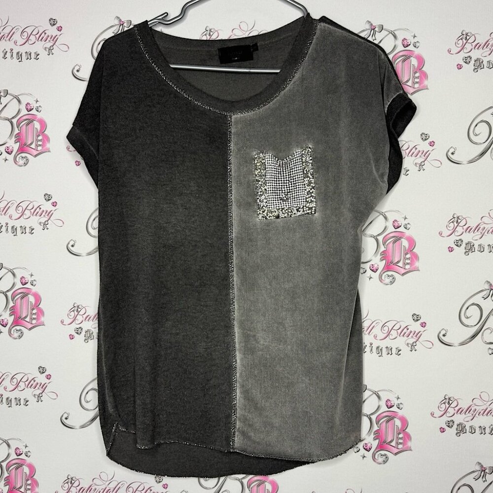 Elissia tshirt sparkly diamond bling shimmer thread 2 tone suede and soft